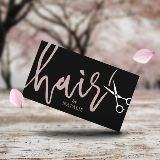 Tarjeta De Visita Hair Stylist Elegant Scissor Script Salón Negro (Subido por el creador)