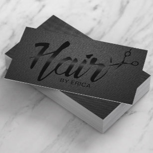 Tarjeta De Visita Hair Stylist Elegant Script Unique Carbon Black