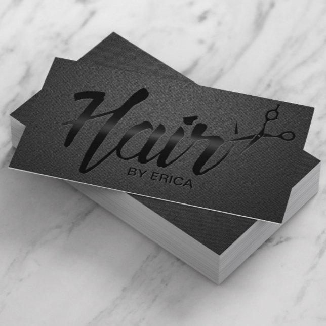 Tarjeta De Visita Hair Stylist Elegant Script Unique Carbon Black (Subido por el creador)