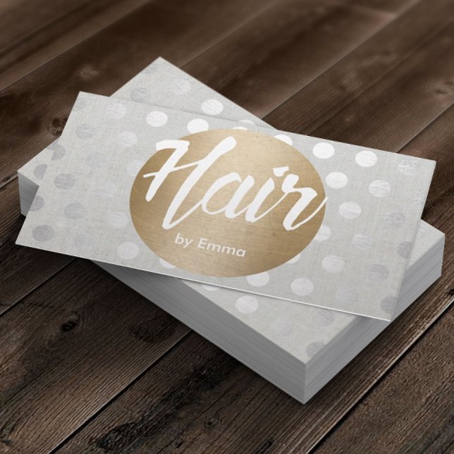 Tarjeta De Visita Hair Stylist Gold Circle Silver Dots Moderno (Subido por el creador)