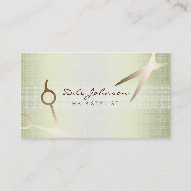 Tarjeta De Visita Hair Stylist Gold Purpurina Saloon Linen Lime (Anverso)