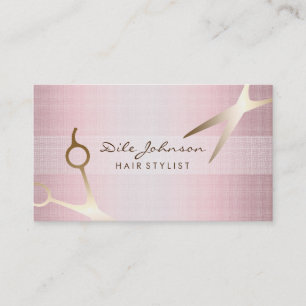 Tarjeta De Visita Hair Stylist Gold Purpurina Saloon Linen Pink