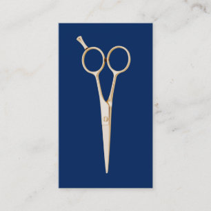 Tarjeta De Visita Hair Stylist Gold Scissor Navy Blue Minimaslit