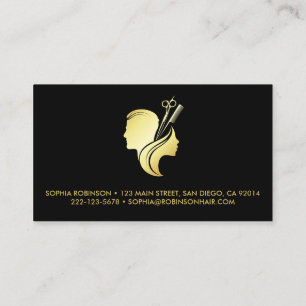 Tarjeta De Visita Hair Stylist Gold Script Scissors Unisex Personali