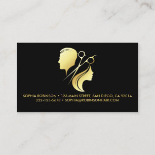 Tarjeta De Visita Hair Stylist Gold Script Scissors Unisex Personali