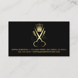 Tarjeta De Visita Hair Stylist Gold Script tijeras Comb Crown