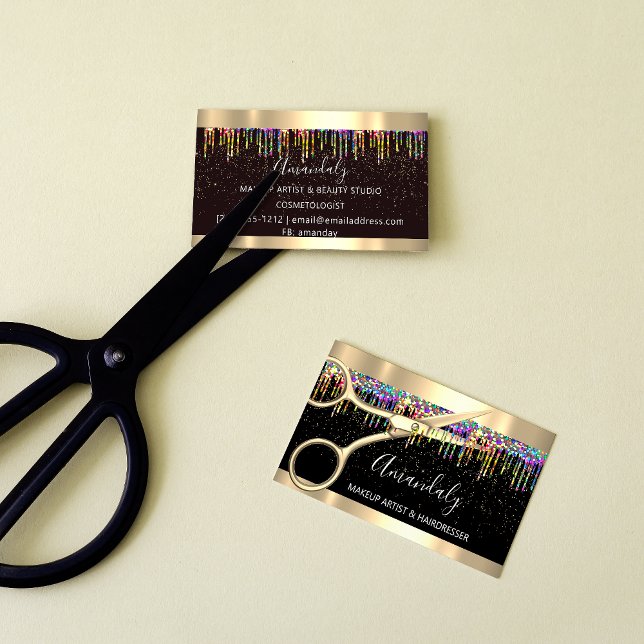 Tarjeta De Visita Hair Stylist Hairdresser Coiffeur Gold Scissors (Hair Stylist Hairdresser Coiffeur Gold Scissors Business Card)