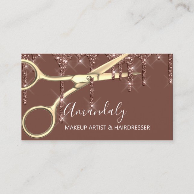 Tarjeta De Visita Hair Stylist Hairdresser Gold Scissors Coiffeur (Anverso)