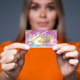 Tarjeta De Visita Hair Stylist Hairdresser Gold Scissors Holographic