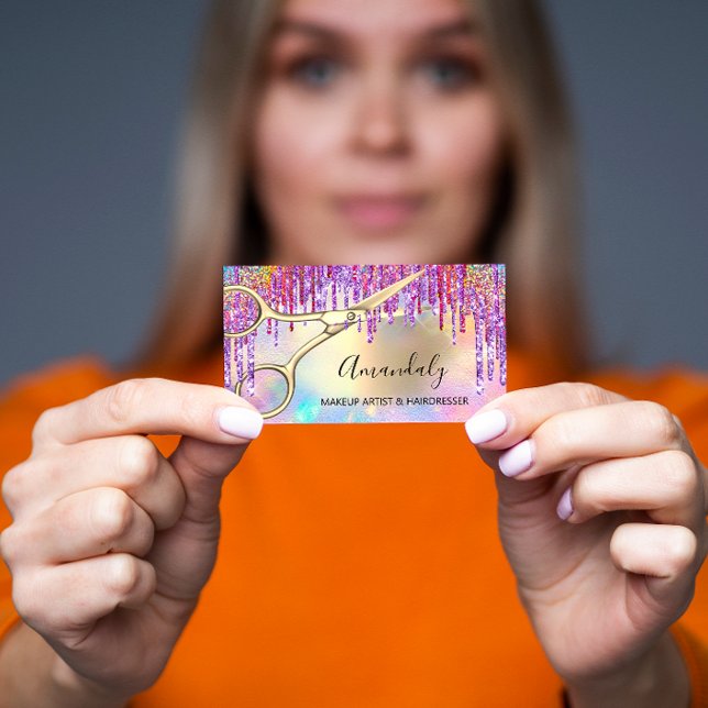 Tarjeta De Visita Hair Stylist Hairdresser Gold Scissors Holographic (Subido por el creador)