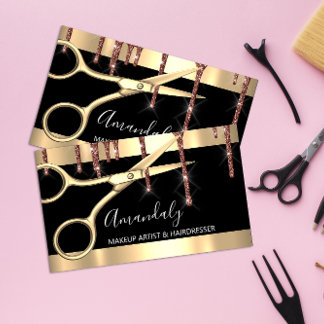 Tarjeta De Visita Hair Stylist Hairdresser Golden Scissors Coiffeur