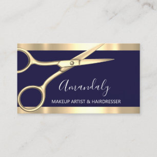 Tarjeta De Visita Hair Stylist Hairdresser Golden Scissors Navy VIP