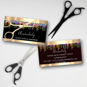 Tarjeta De Visita Hair Stylist Hairdresser Holograph Drips Scissors