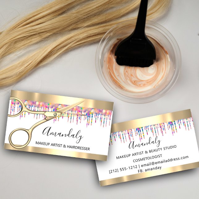 Tarjeta De Visita Hair Stylist Hairdresser Holograph Drips Scissors (Hair Stylist Hairdresser Holograph Drips Scissors Business Card)