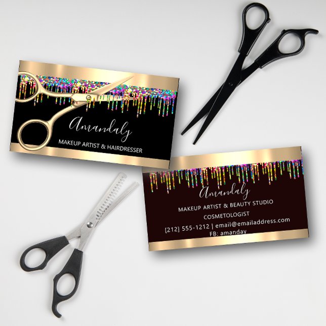Tarjeta De Visita Hair Stylist Hairdresser Holograph Drips Scissors (Hair Stylist Hairdresser Holograph Drips Scissors Business Card)