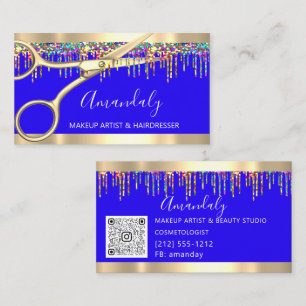 Tarjeta De Visita Hair Stylist Hairdresser Holograph Drits QR Blue