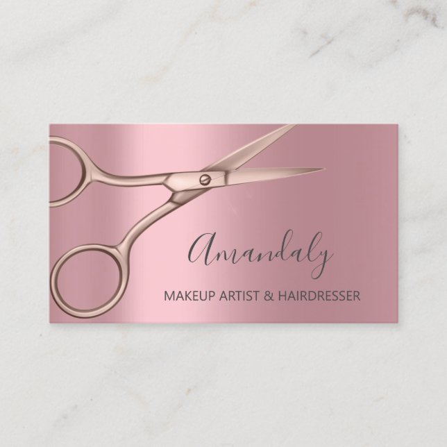 Tarjeta De Visita Hair Stylist Hairdresser Rosa Tijeras rosadas (Anverso)