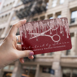Tarjeta De Visita Hair Stylist Hairdresser Scissors Rosa Drin Maroon