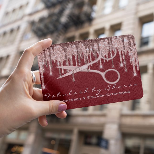 Tarjeta De Visita Hair Stylist Hairdresser Scissors Rosa Drin Maroon (Subido por el creador)