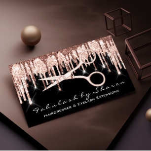 Tarjeta De Visita Hair Stylist Hairdresser Scissors Rosas Drips Blac