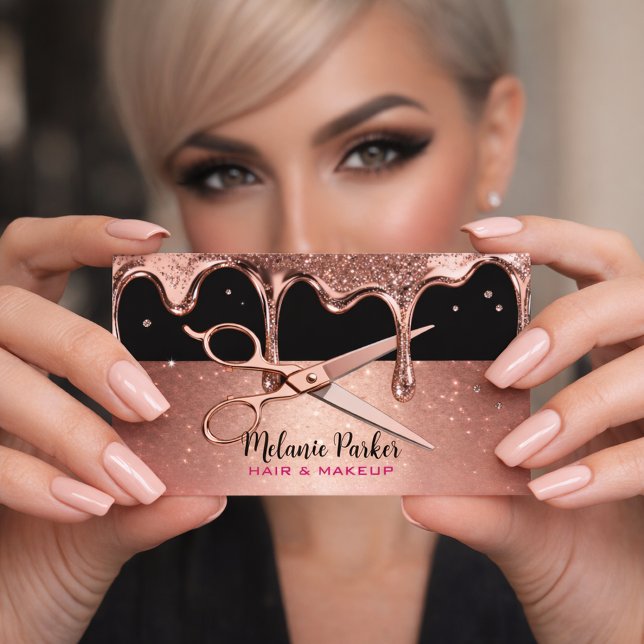 Tarjeta De Visita Hair Stylist Hairdresser Scissors Rosas Drips Blac (Subido por el creador)