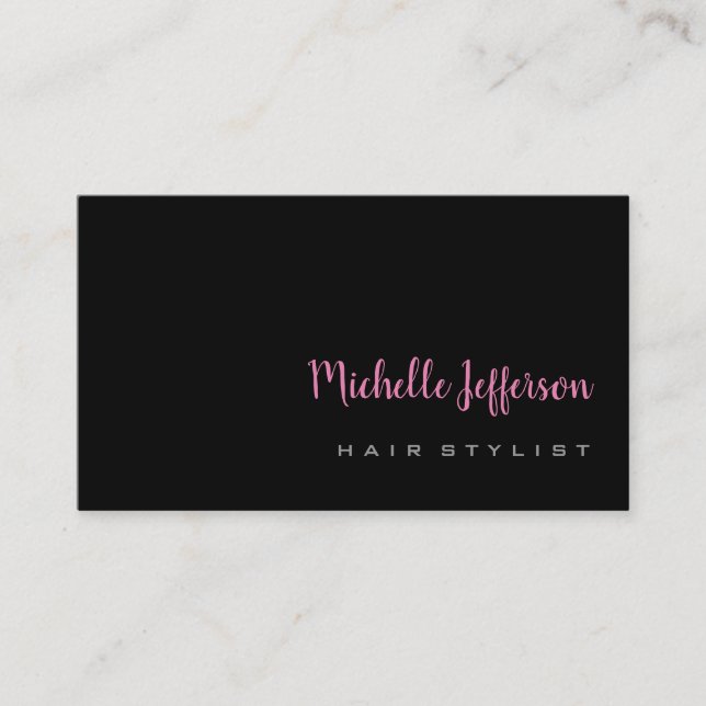 Tarjeta De Visita Hair Stylist Handwtitten Script Gris Pink Trendy (Anverso)