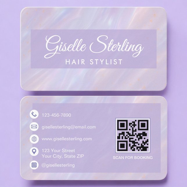 Tarjeta De Visita Hair Stylist Iridescent QR Code Professional (Subido por el creador)