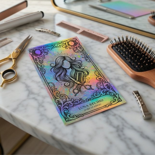 Tarjeta De Visita Hair Stylist | Makeup Artist Holographic (Subido por el creador)