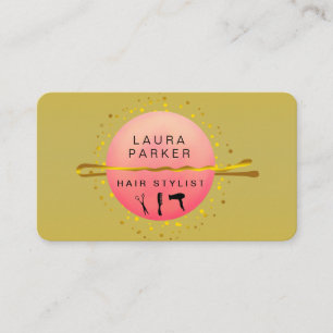Tarjeta De Visita Hair Stylist Makeup Artista Salon Gold Green