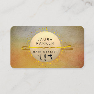 Tarjeta De Visita Hair Stylist Makeup Artista Salon Sunset Naranja S