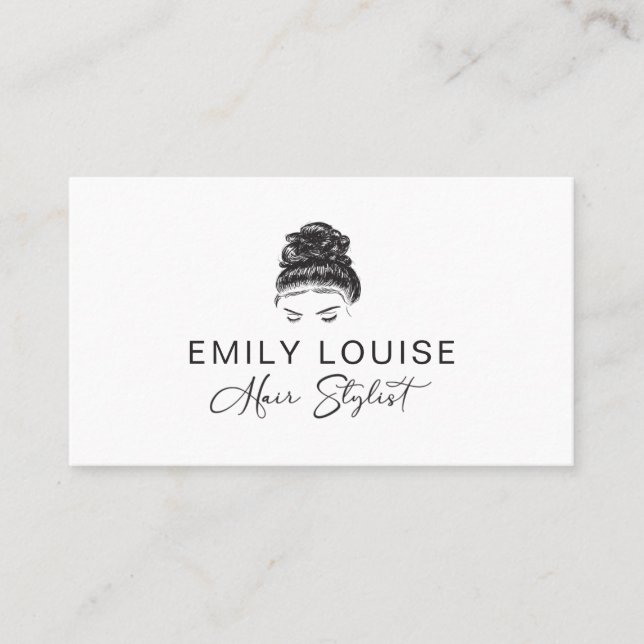 Tarjeta De Visita Hair Stylist Minimalist Black White Business Card (Anverso)
