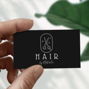 Tarjeta De Visita Hair Stylist Minimalist Scissor Logo Plain Black