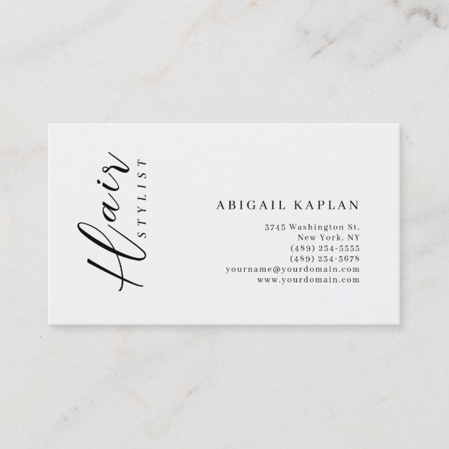 Tarjeta De Visita Hair Stylist Modern Minimalist Elegant Plain (Anverso)