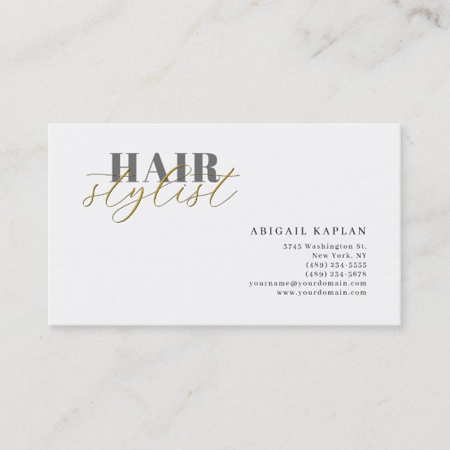 Tarjeta De Visita Hair Stylist Modern Minimalist Plain Professional (Anverso)