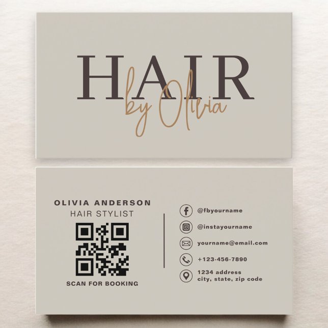 Tarjeta De Visita Hair Stylist Modern Neutral QR Code  (Subido por el creador)