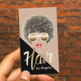 Tarjeta De Visita Hair Stylist Moderno Gold Script Afro Hair