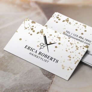 Tarjeta De Visita Hair Stylist Moderno Gold Splatters Hairdresser