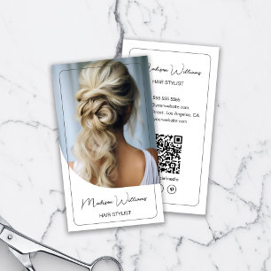 Tarjeta De Visita Hair Stylist Moderno Photo White