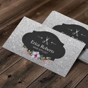 Tarjeta De Visita Hair Stylist Moderno Silver Purpurina Hair Slon