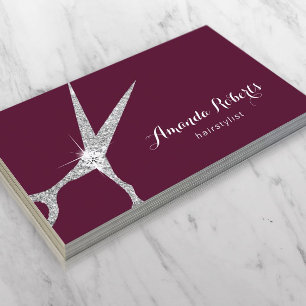 Tarjeta De Visita Hair Stylist Moderno Silver Scissor Salon Burgundy