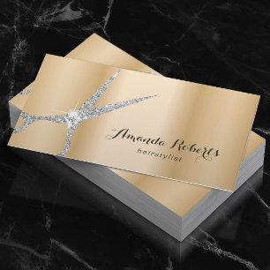 Tarjeta De Visita Hair Stylist Moderno Silver Scissor Salon Gold