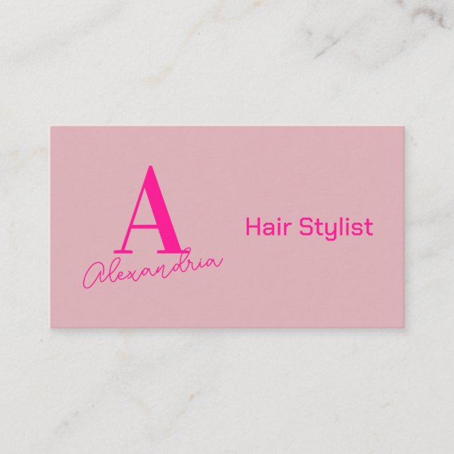 Tarjeta De Visita Hair Stylist Monograma Pink Hot Pink Business Card (Anverso)