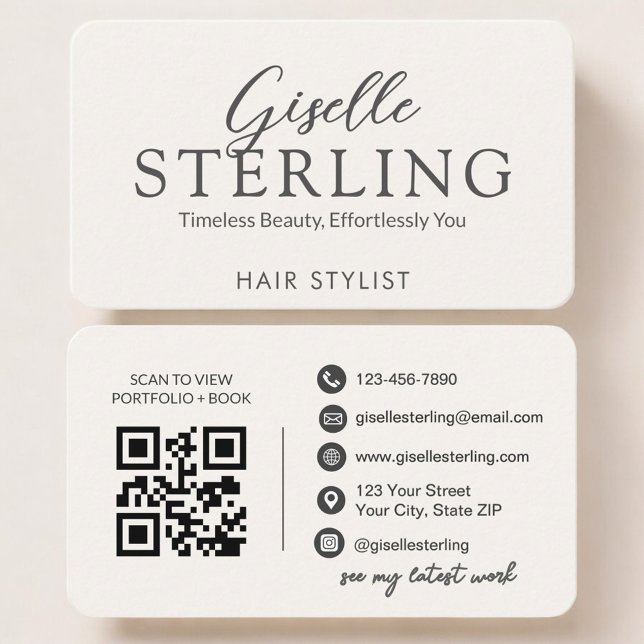 Tarjeta De Visita Hair Stylist Neutral QR Code (Subido por el creador)