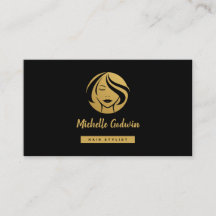 Tarjeta de visita Hair Stylist. Oro en negro