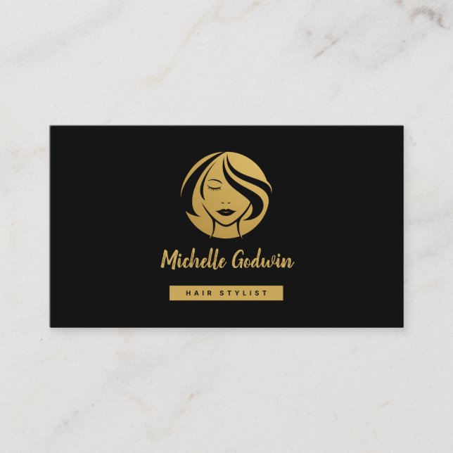 Tarjeta de visita Hair Stylist. Oro en negro (Anverso)