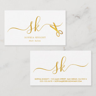 Tarjeta De Visita Hair Stylist Personalizado Gold Script Scisors Mon