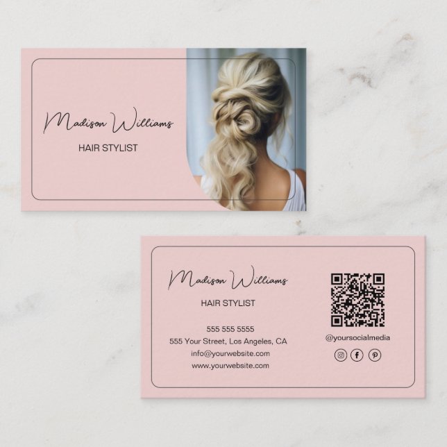 Tarjeta De Visita Hair Stylist Pink moderno (Anverso / Reverso)