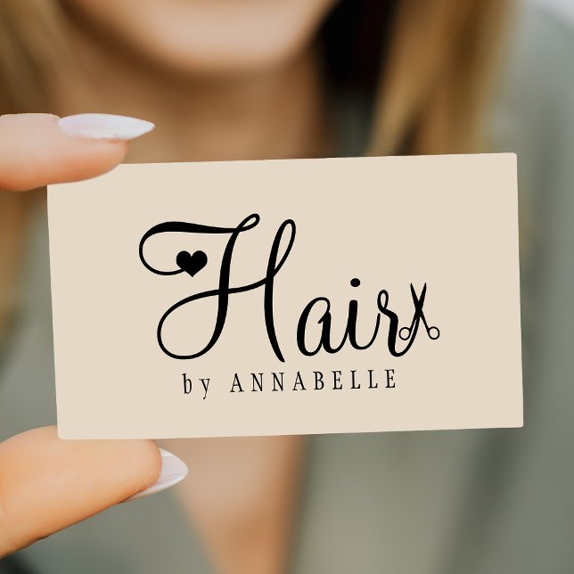 Tarjeta De Visita Hair stylist QR code modern script beige black (Subido por el creador)