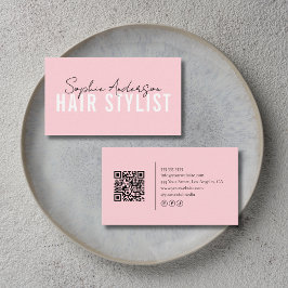 Tarjeta De Visita Hair Stylist Salon Pink QR Code
