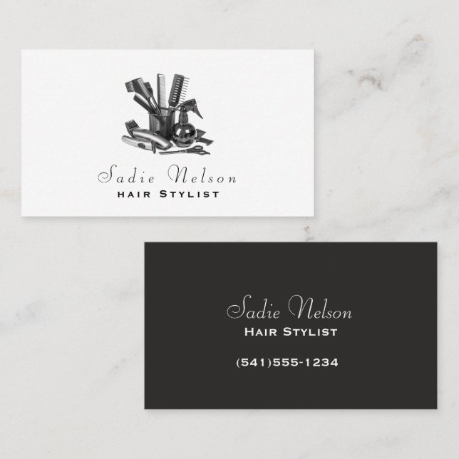 Tarjeta De Visita Hair Stylist Salon Tools Beauty Business Card (Anverso / Reverso)